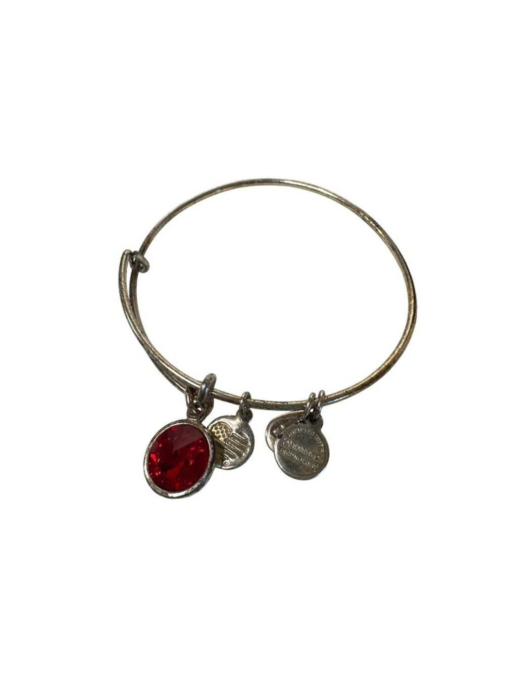Alex And Ani Silver-Tone Charm Bangle Bracelet Red Crystal Dainty Stackable